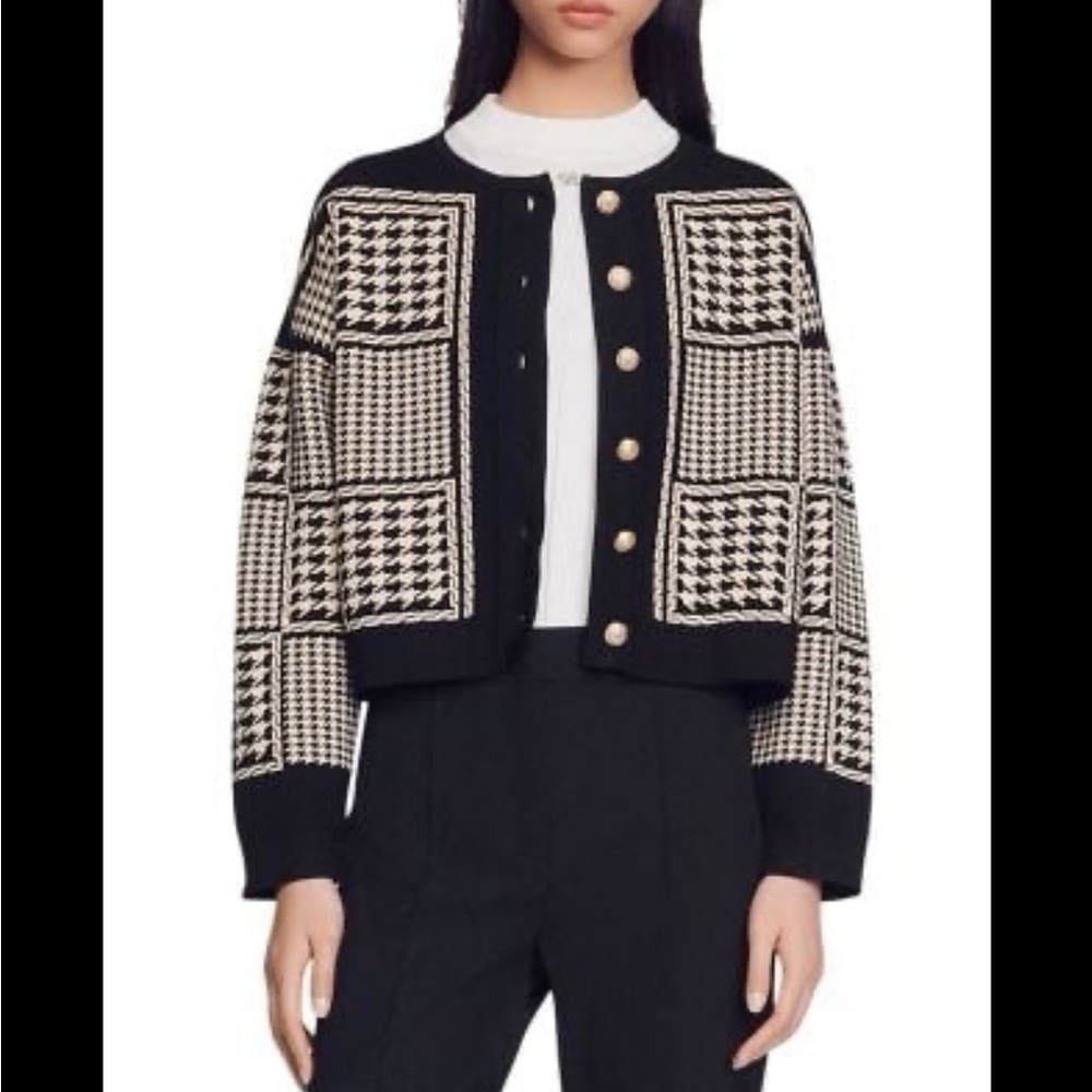 Sandro Black and White Houndstooth Blazer